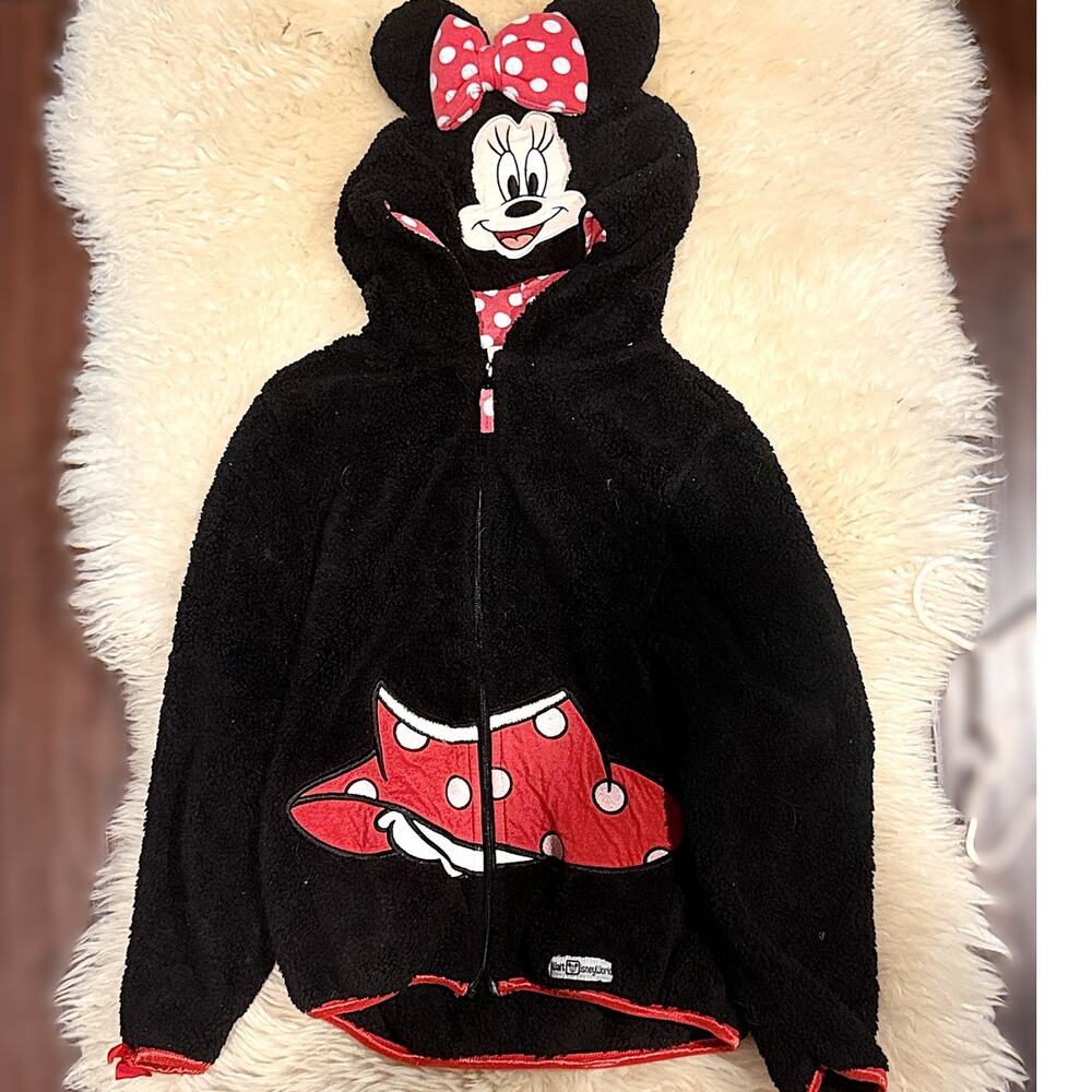 Minnie Mouse Disney Parks Fleece Zip-Up Jacket with Ears & Bow | Kids Size 10